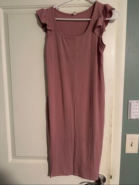 Pinkblush Dusty Rose Ribbed Ruffle-Sleeve Midi Dress